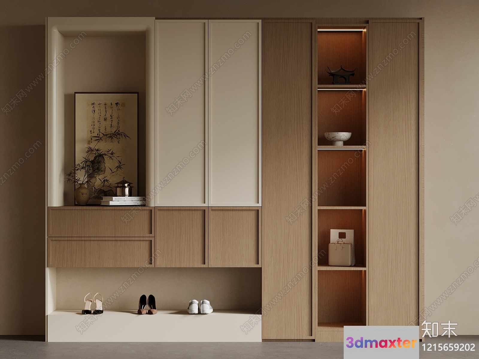 Modern Wooden Shelving 3D Model - 16853 - VRAY Render