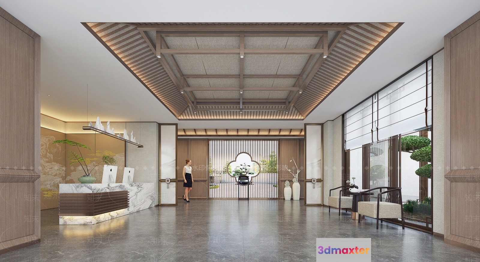 Modern Asian Reception Area 3D Model - 18397 - VRAY Render