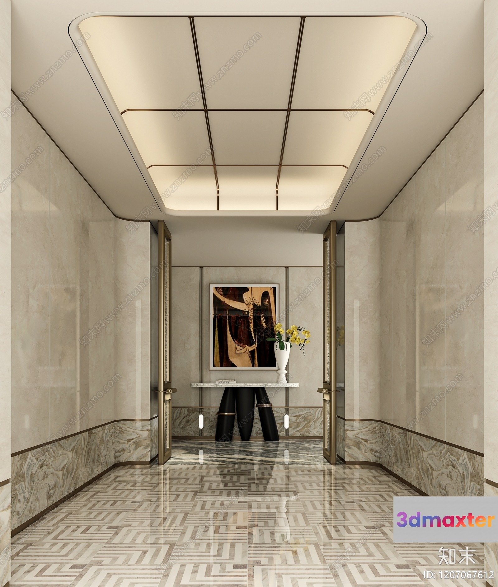 Modern Hallway With A Painting 3D Model - 6052 - VRAY Render