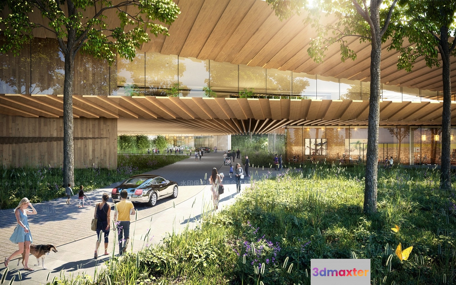 A Modern Building With A Glass Facade 3D Model - 10560 - VRAY Render