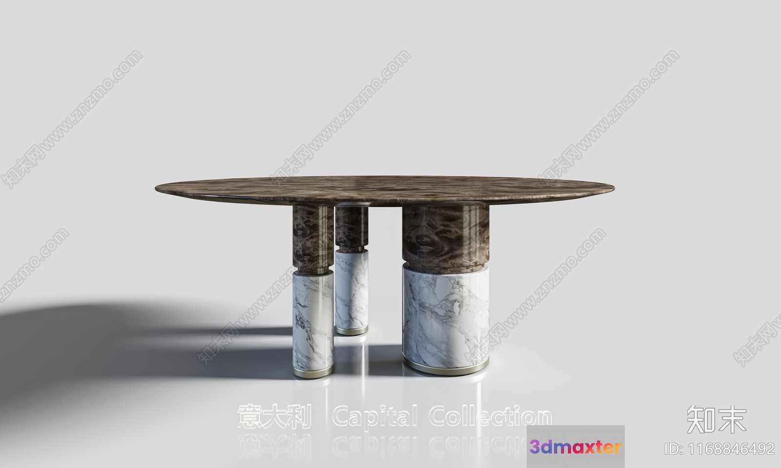 A Marble Table With A Dark Wood Top 3D Model - 19484 - VRAY Render