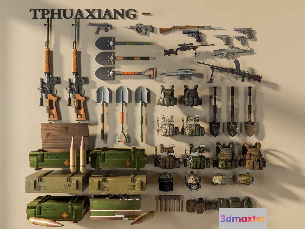A Collection Of Military Weapons And Tools 3D Model - 15562 - CORONA Render