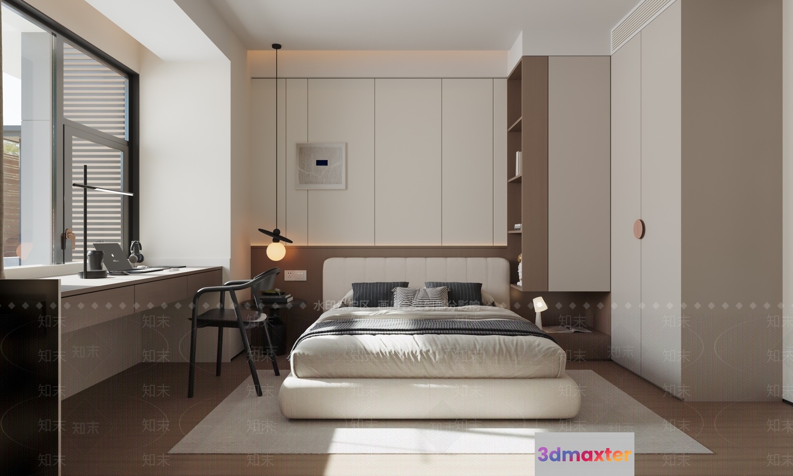 Modern Minimalist Bedroom 3D Model - 1332 - VRAY Render