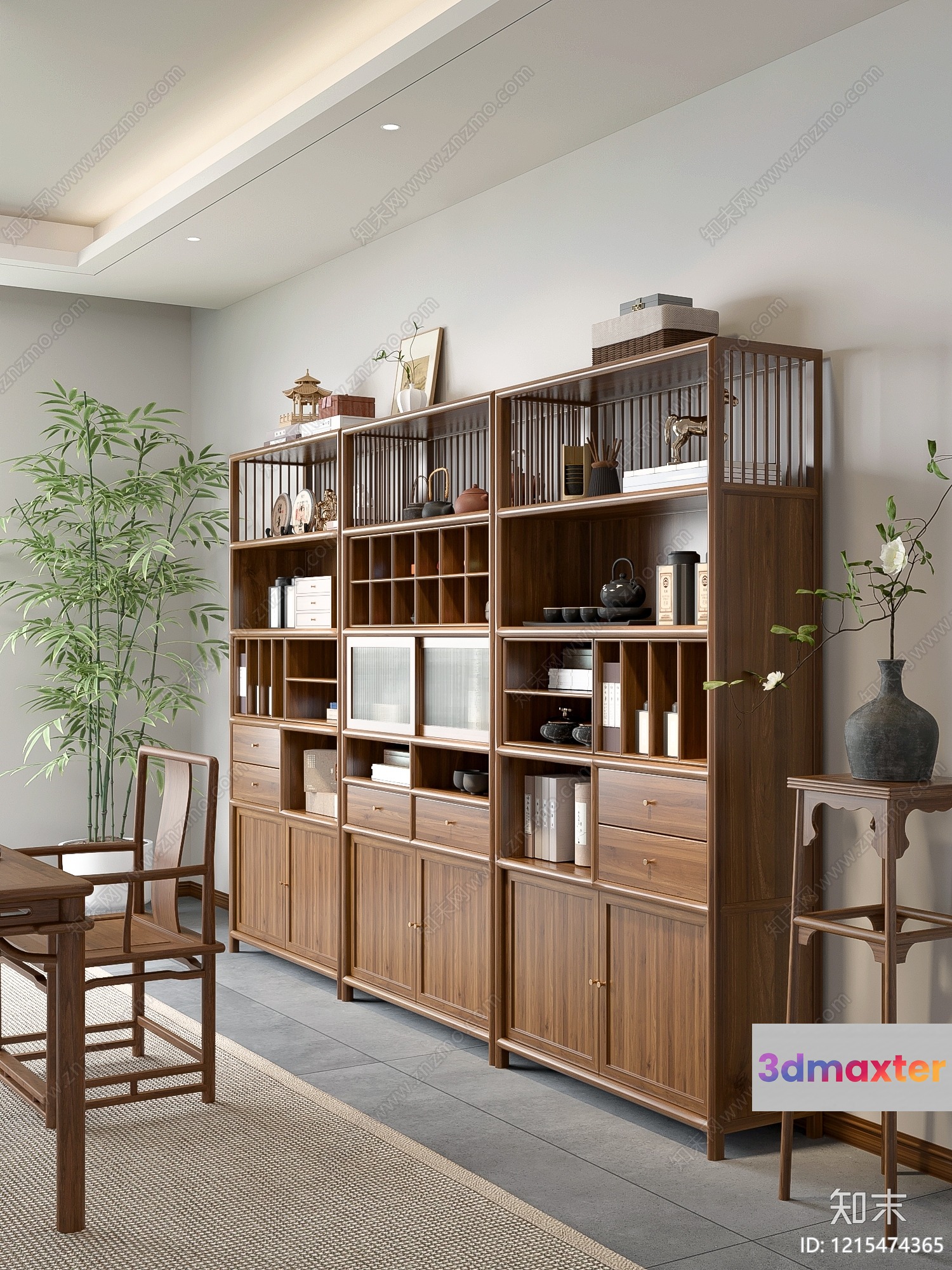 Modern Wooden Shelving Unit 3D Model - 10436 - VRAY Render