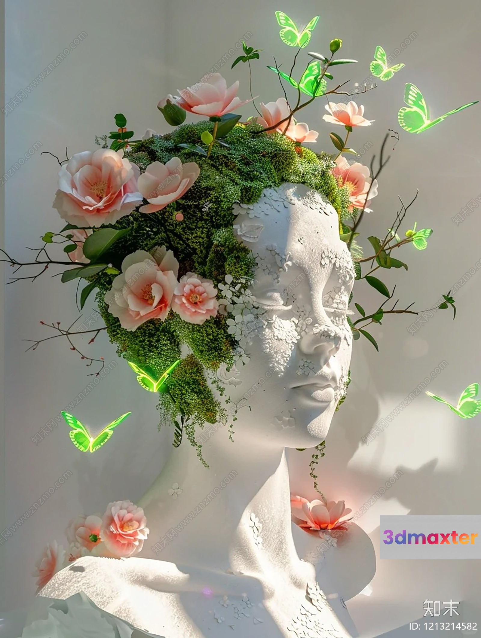 A White Statue Of A Woman'S Head 3D Model - 23085 - VRAY Render