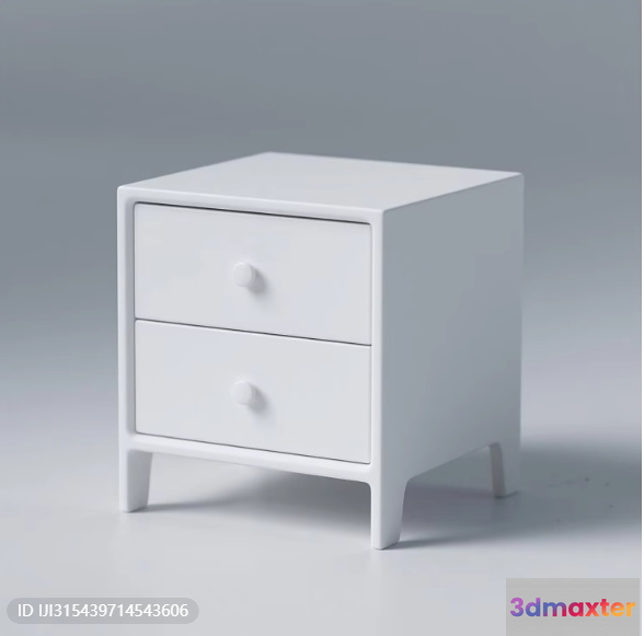 Small White Nightstand 3D Model - 320 - VRAY Render