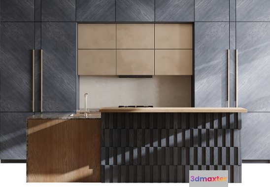 Modern Kitchen With Wooden Countertop 3D Model - 4502 - CORONA Render
