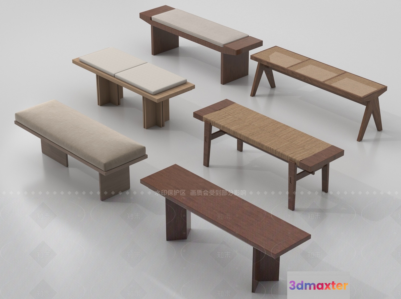 Brown Wooden Bench 3D Model - 16051 - VRAY Render