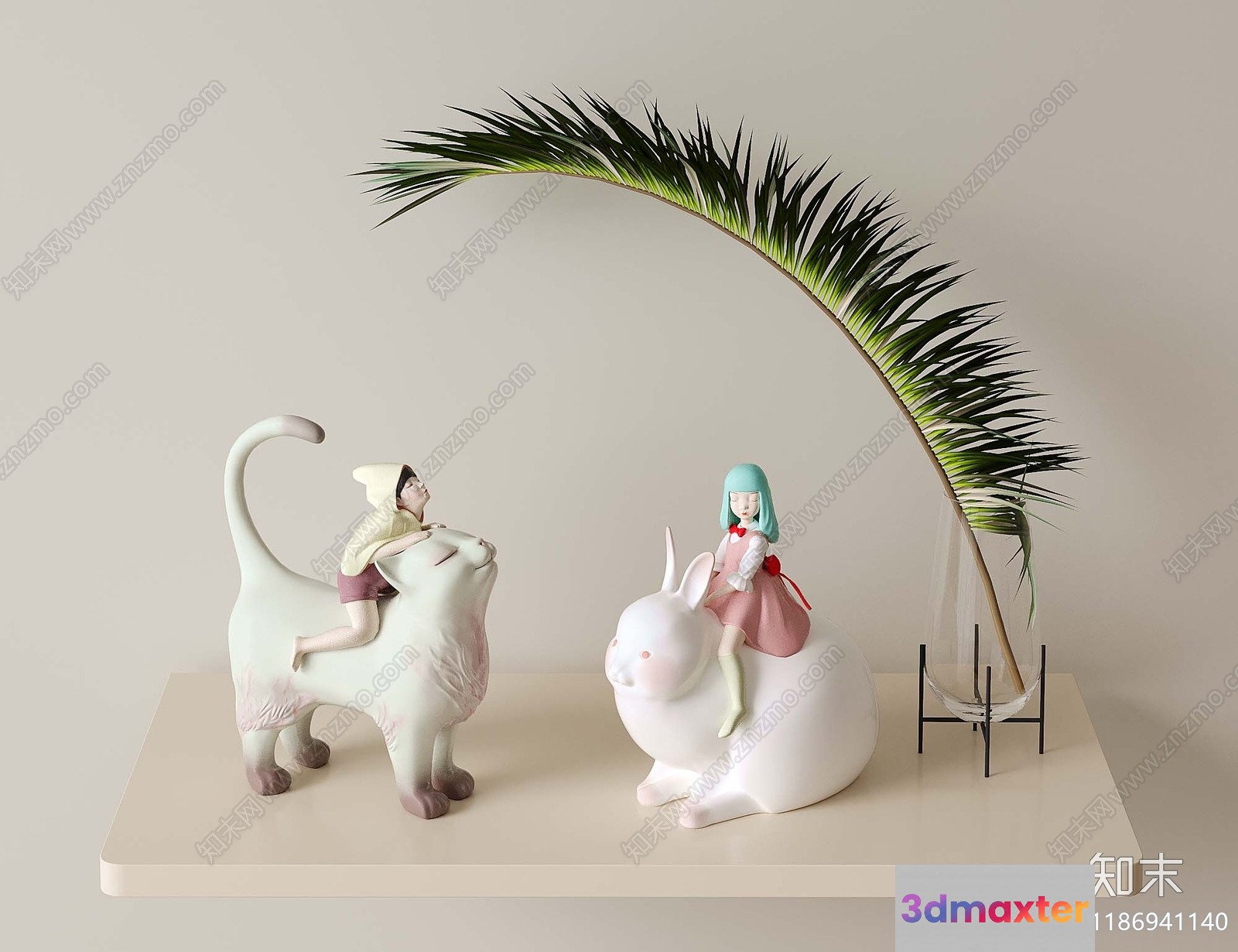 Decorative Figurines Of A Girl And A Cat 3D Model - 3809 - VRAY Render