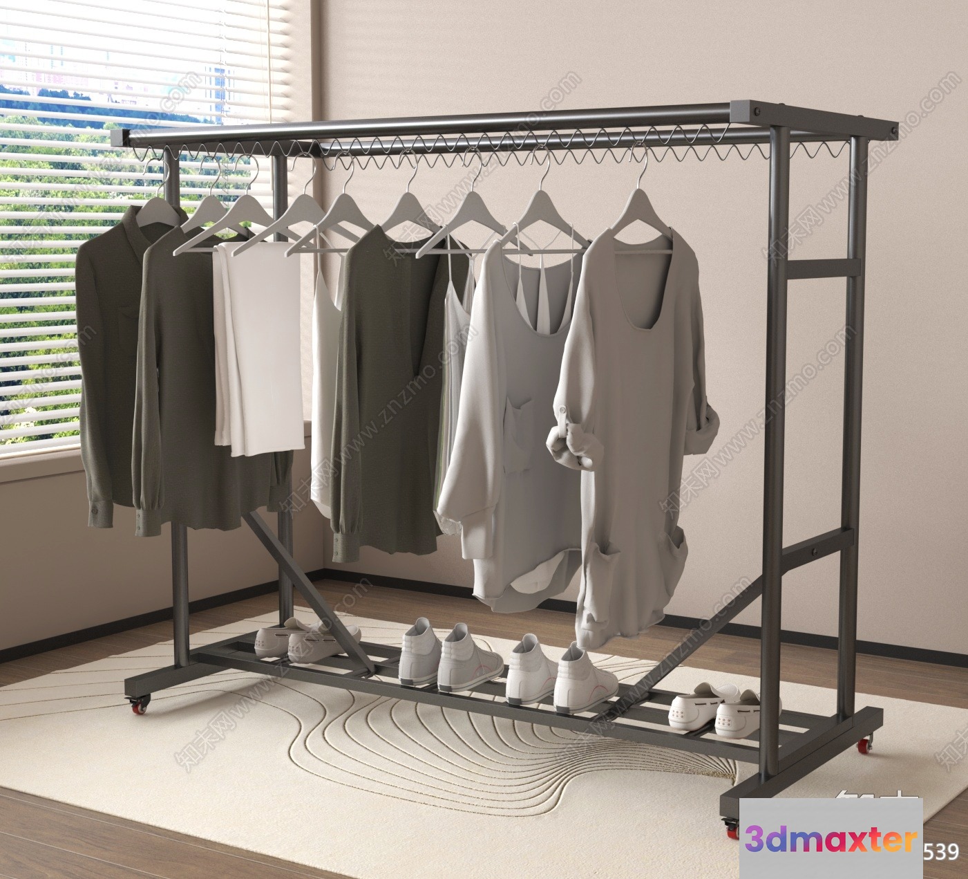 Modern Metal Clothing Rack 3D Model - 8294 - VRAY Render