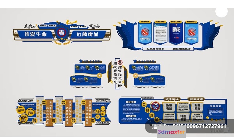 A Chinese Infographic With A Blue And Yellow Color Scheme 3D Model - 7476 - VRAY Render