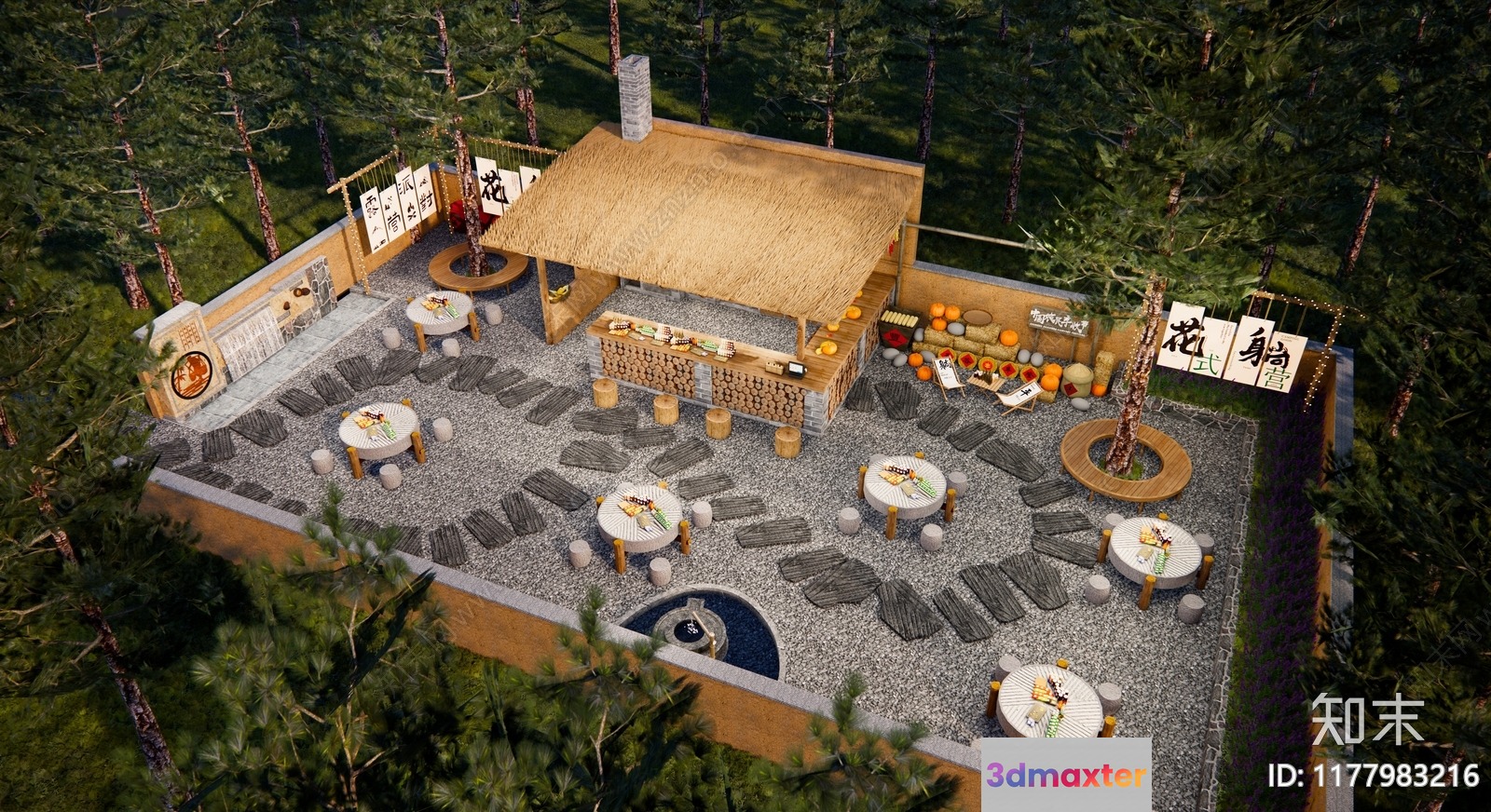 A 3D Rendering Of An Outdoor Japanese Restaurant 3D Model - 6780 - VRAY Render