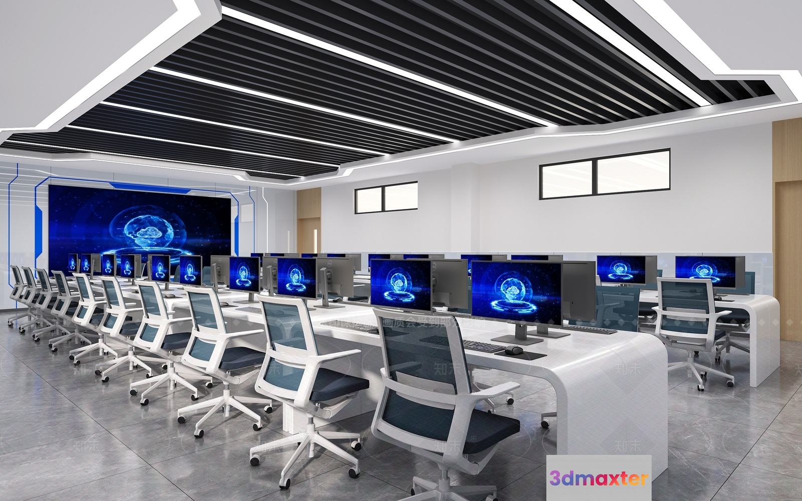 The Main Subject Is A Computer Room With A Large Screen 3D Model - 5828 - VRAY Render