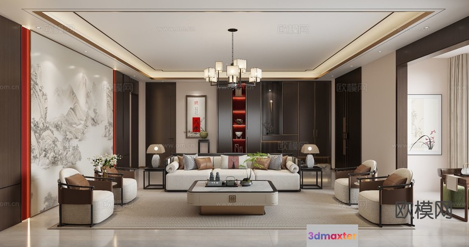 Modern Living Room 3D Model - 4589 - VRAY Render