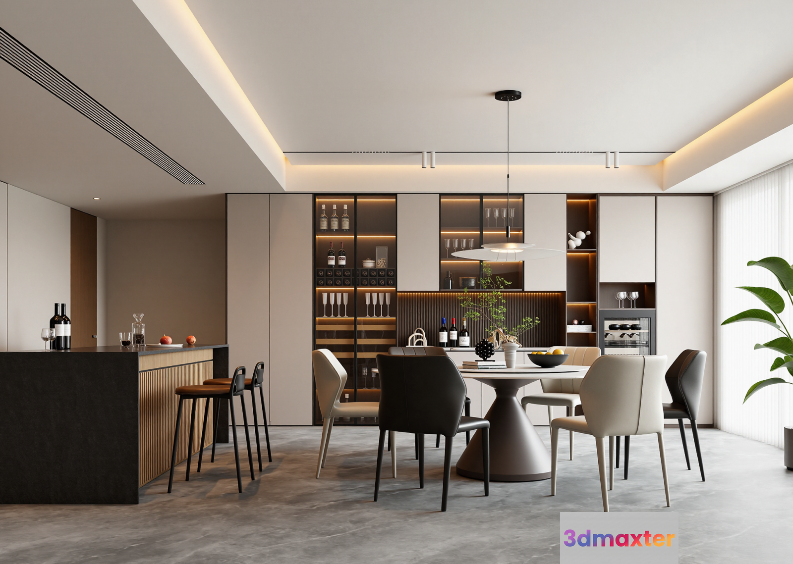 A Modern Dining Room 3D Model - 22327 - VRAY Render