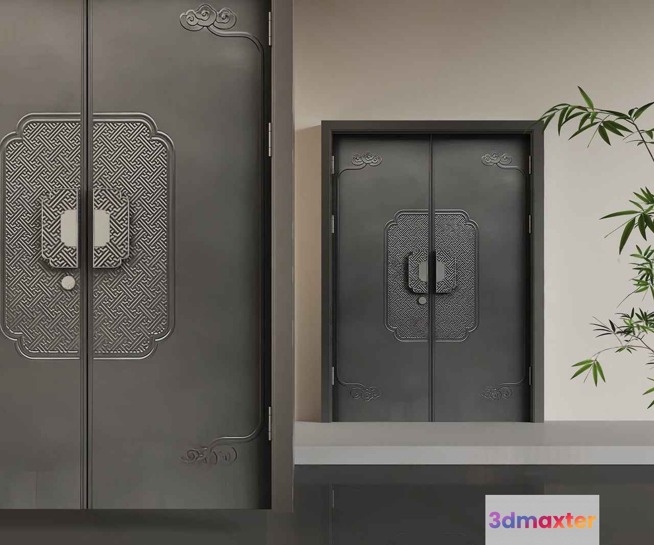 Double Doors With A Traditional Chinese Design 3D Model - 17059 - VRAY Render