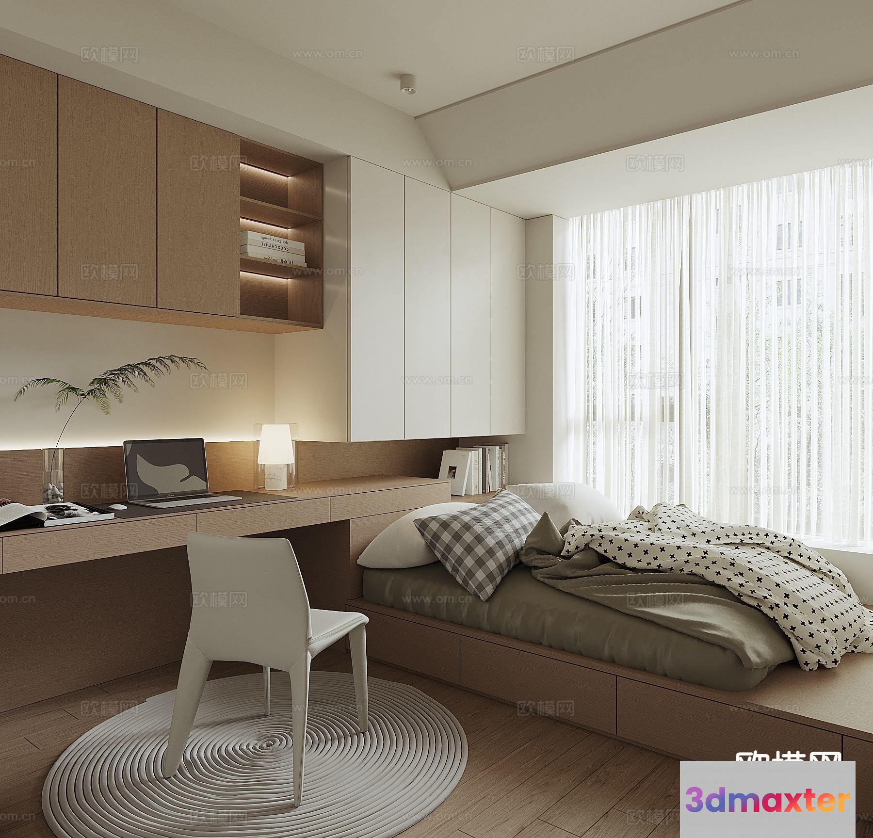 Modern Minimalist Bedroom 3D Model - 8993 - VRAY Render