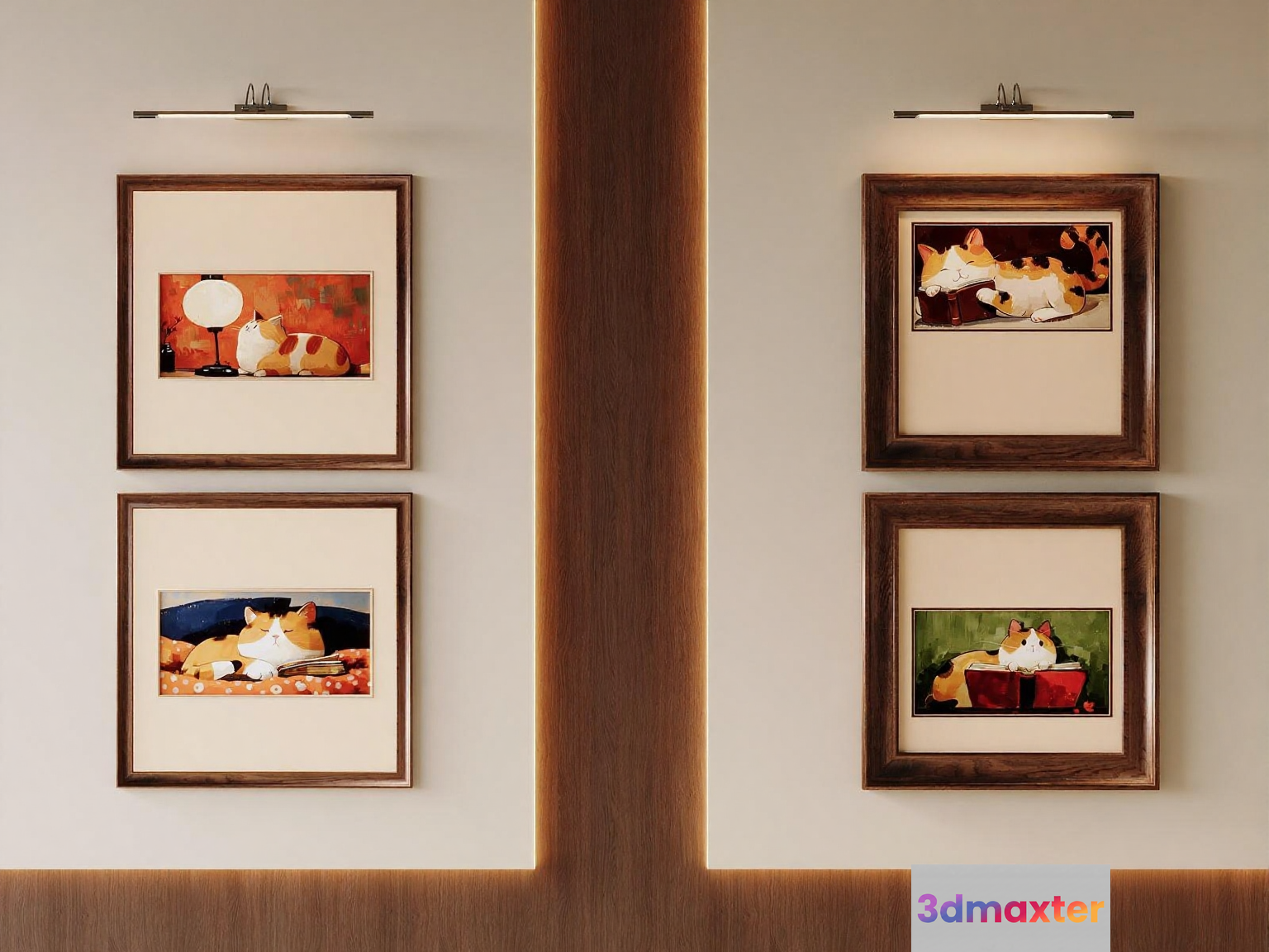 Four Framed Cat Paintings 3D Model - 8661 - VRAY Render