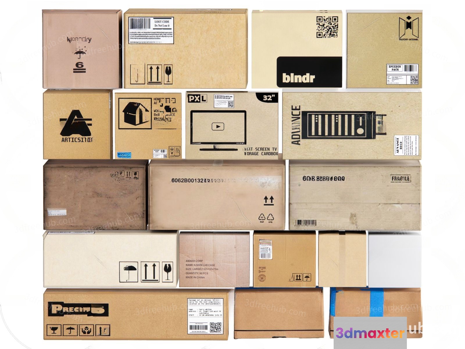 A Collection Of Cardboard Boxes 3D Model - 20251 - VRAY Render