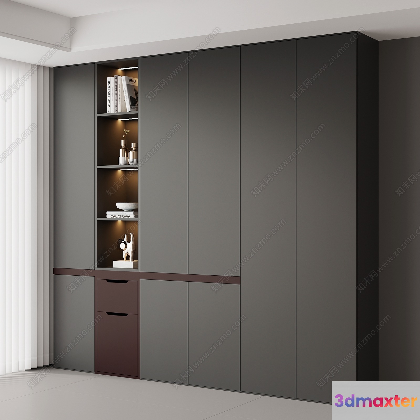 Modern Gray Shelving Unit 3D Model - 15508 - VRAY Render