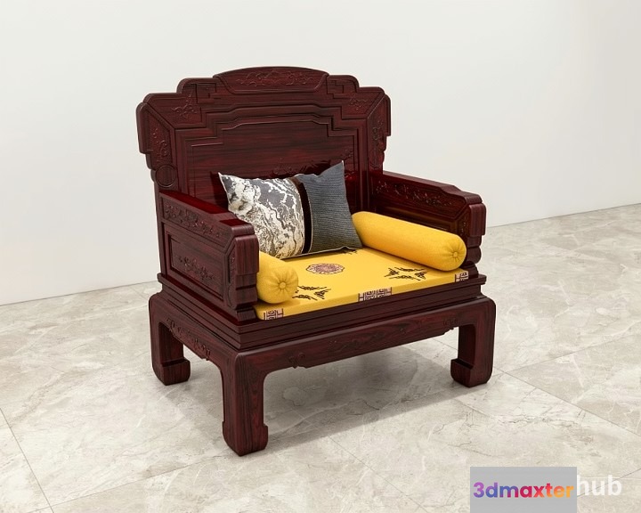Wooden Chinese-Style Armchair 3D Model - 4624 - VRAY Render