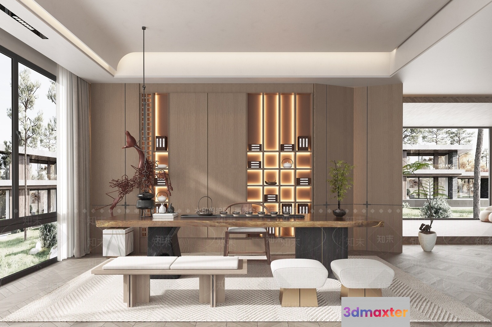 Modern Japanese-Inspired Dining Room 3D Model - 8151 - VRAY Render
