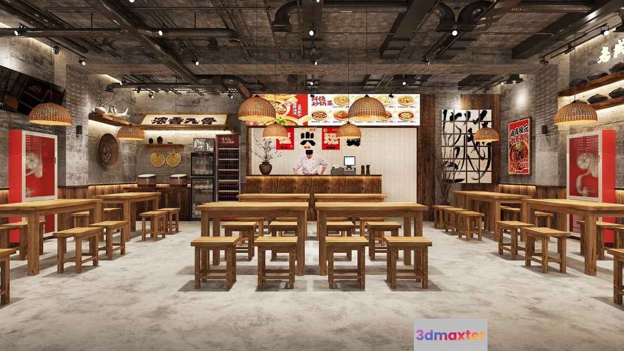 A Restaurant With A Modern Design 3D Model - 12518 - VRAY Render