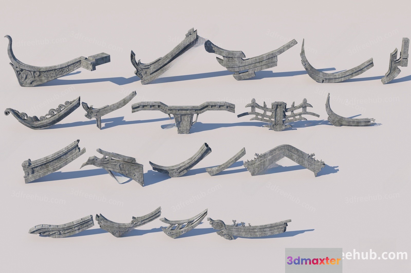 A Set Of Stone Carvings 3D Model - 23305 - VRAY Render