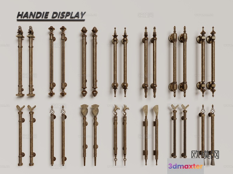 A Collection Of Antique-Style Door Handles 3D Model - 16151 - CORONA Render