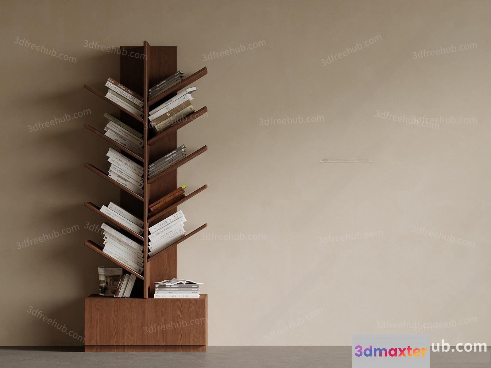 A Bookshelf Made Of Wood 3D Model - 164 - VRAY Render