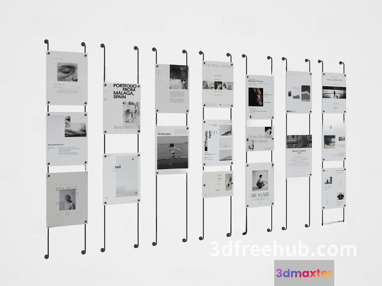 A Collection Of Posters Or Banners 3D Model - 21562 - VRAY Render