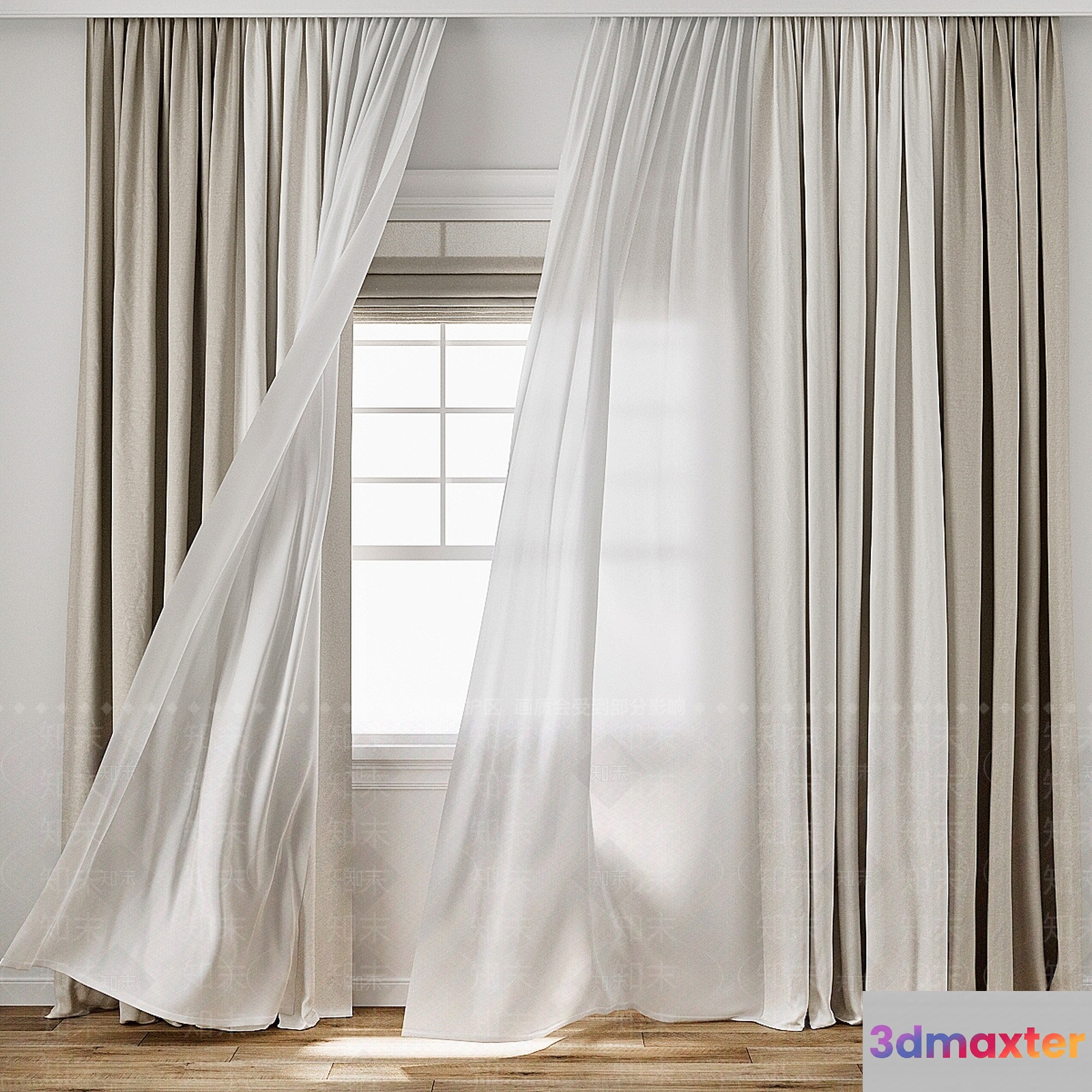 White Curtains 3D Model - 7329 - VRAY Render