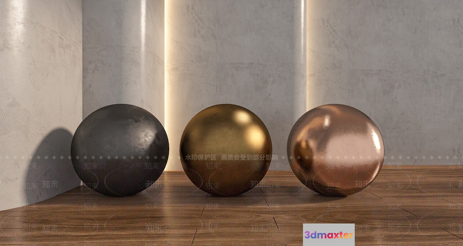 Three Metallic Balls 3D Model - 18647 - VRAY Render