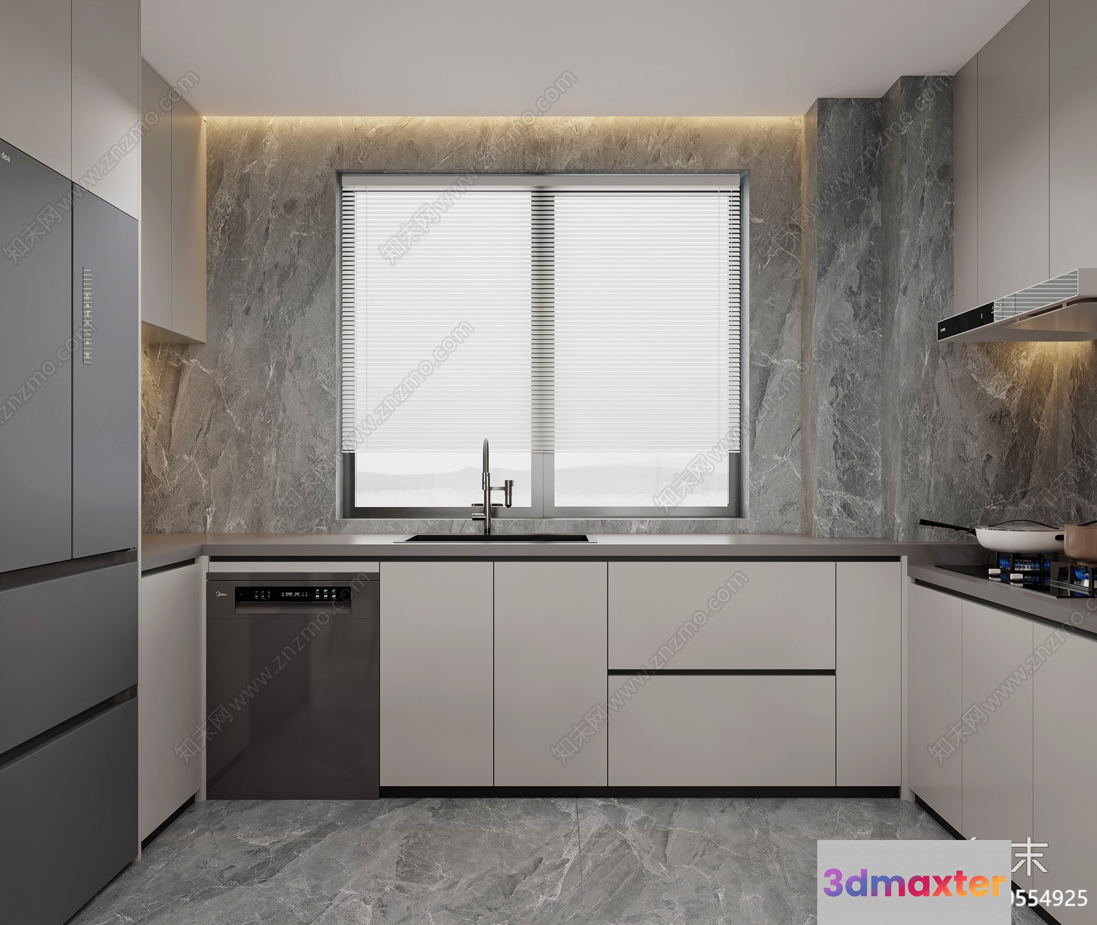 Modern Kitchen With Gray And White Cabinets 3D Model - 20406 - VRAY Render