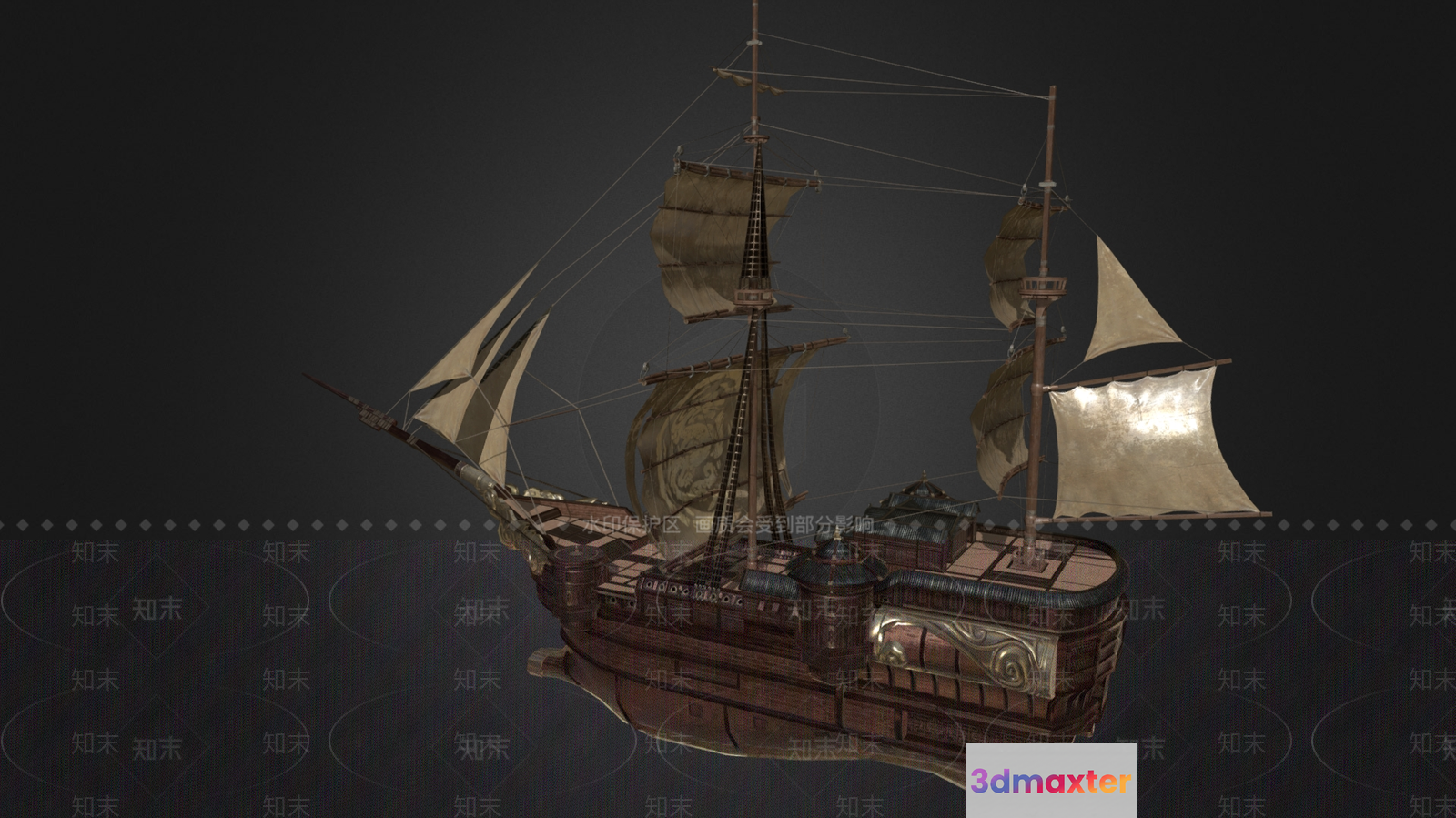 A Ship With Three Masts 3D Model - 575 - VRAY Render