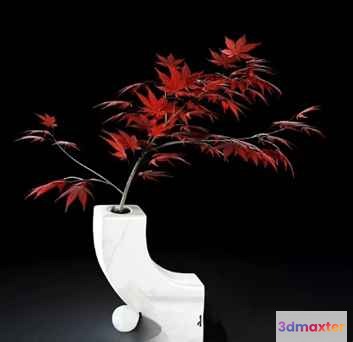 A White Vase With A Plant 3D Model - 10070 - VRAY Render