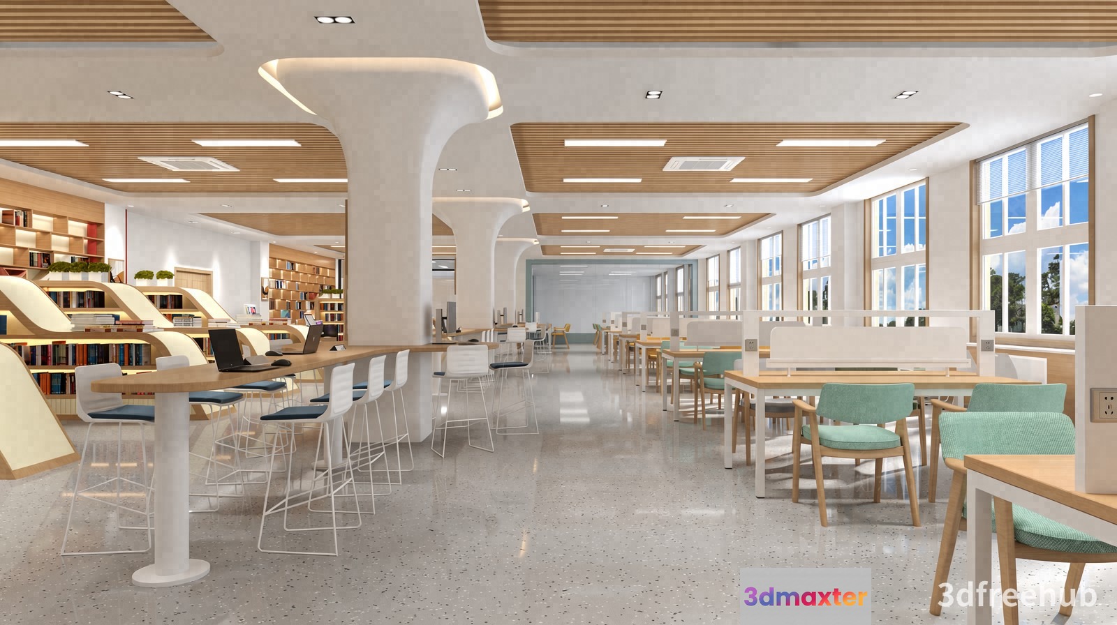 Modern Library Interior 3D Model - 23353 - VRAY Render