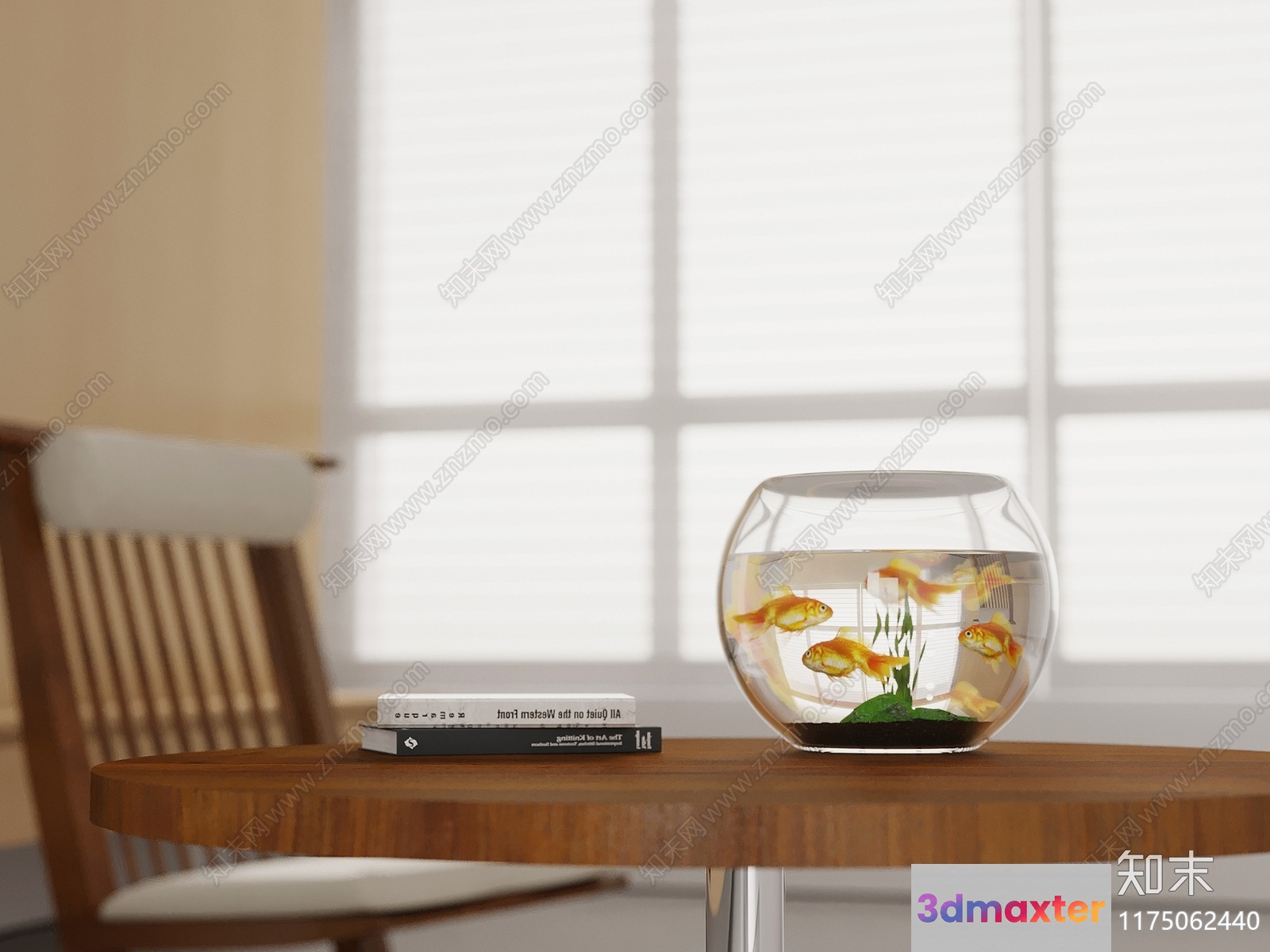 A Glass Fishbowl With Goldfish 3D Model - 13000 - VRAY Render