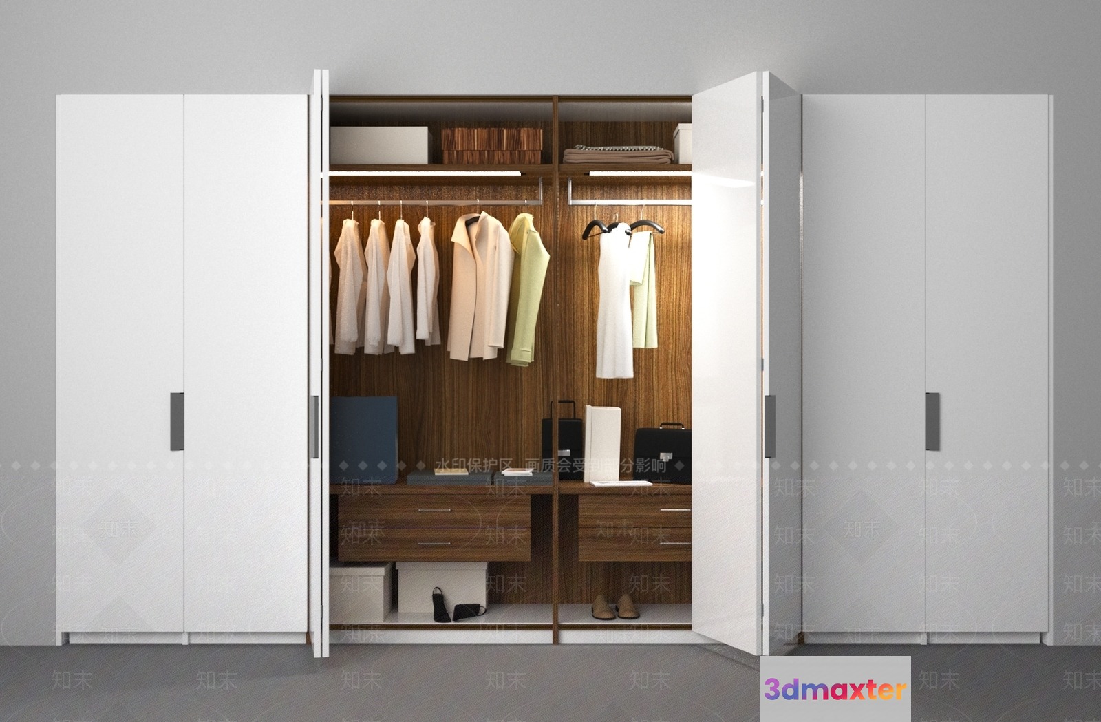 A Large White Wardrobe With A Wooden Interior 3D Model - 15743 - VRAY Render