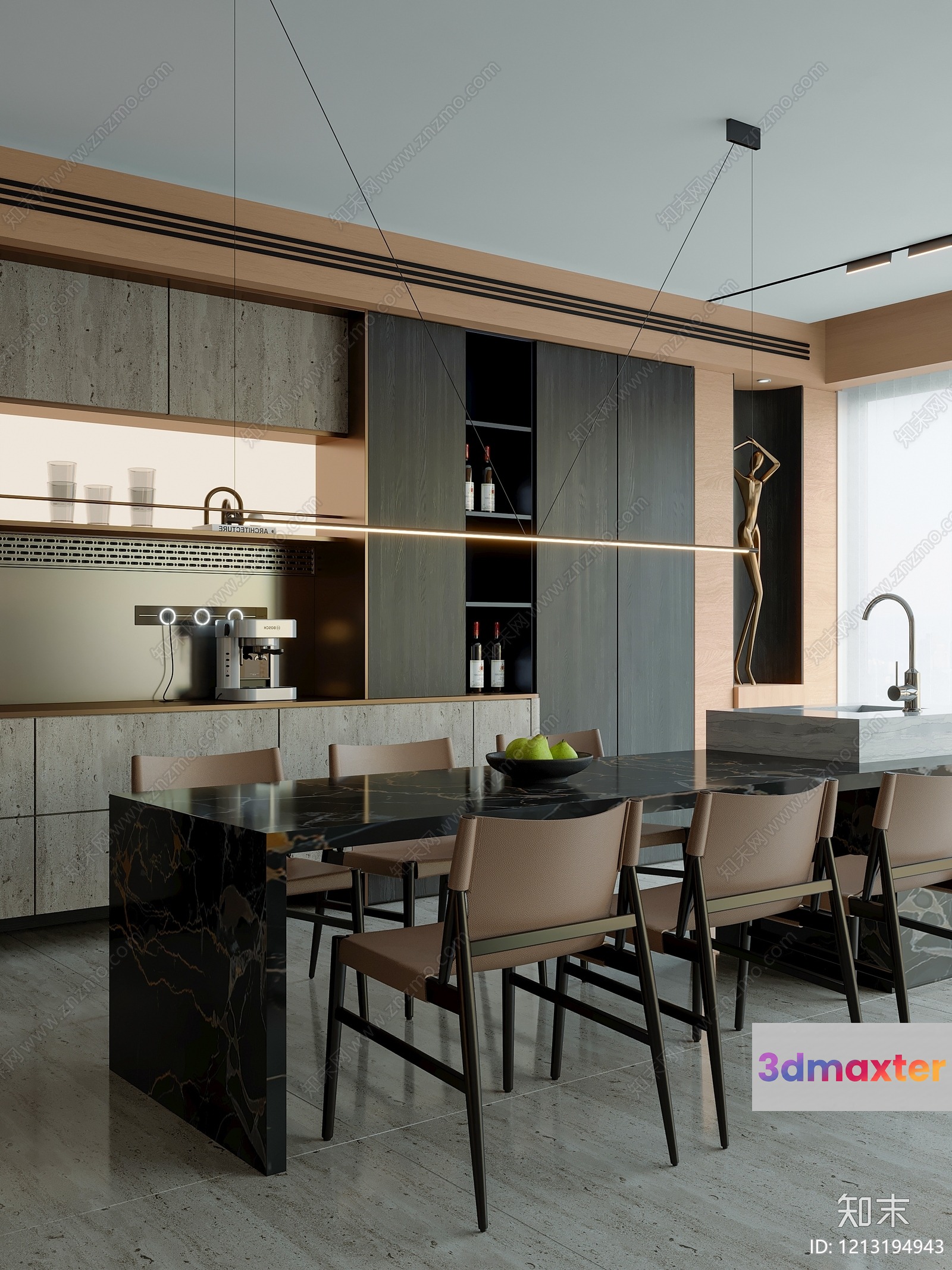 A Kitchen Island With A Marble Top 3D Model - 3594 - VRAY Render