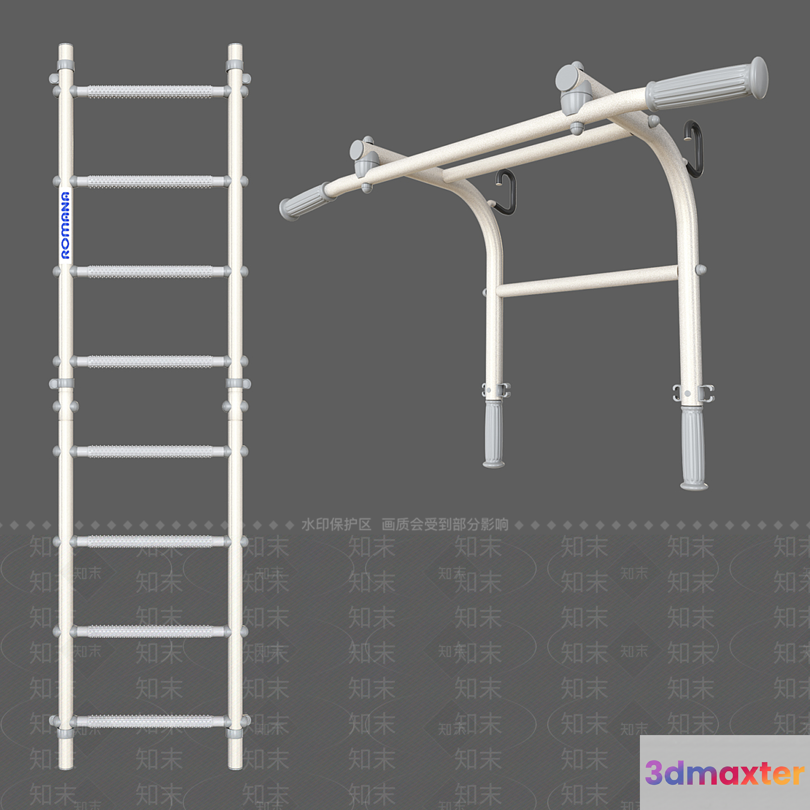 A White Exercise Ladder And Pull-Up Bar 3D Model - 8644 - VRAY Render