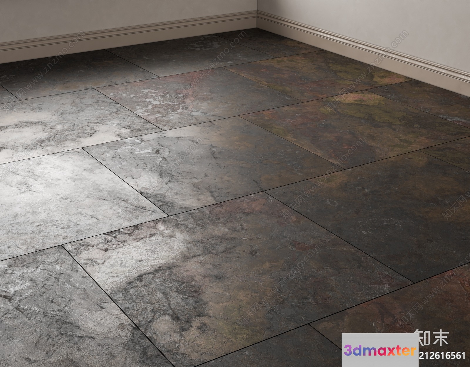 A Room With Gray And Brown Tile Floors 3D Model - 8015 - VRAY Render