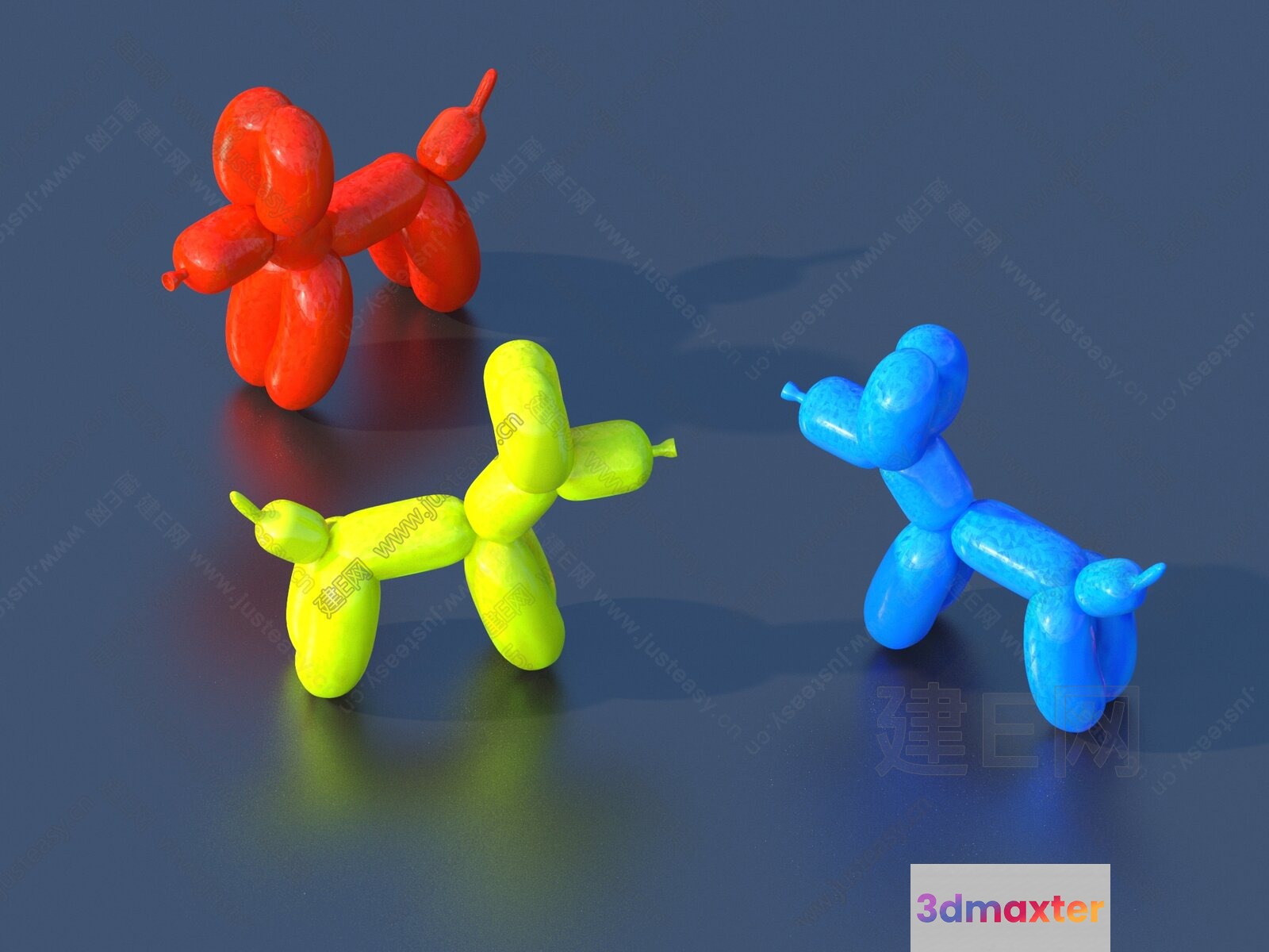 Three Balloon Dogs 3D Model - 10092 - VRAY Render