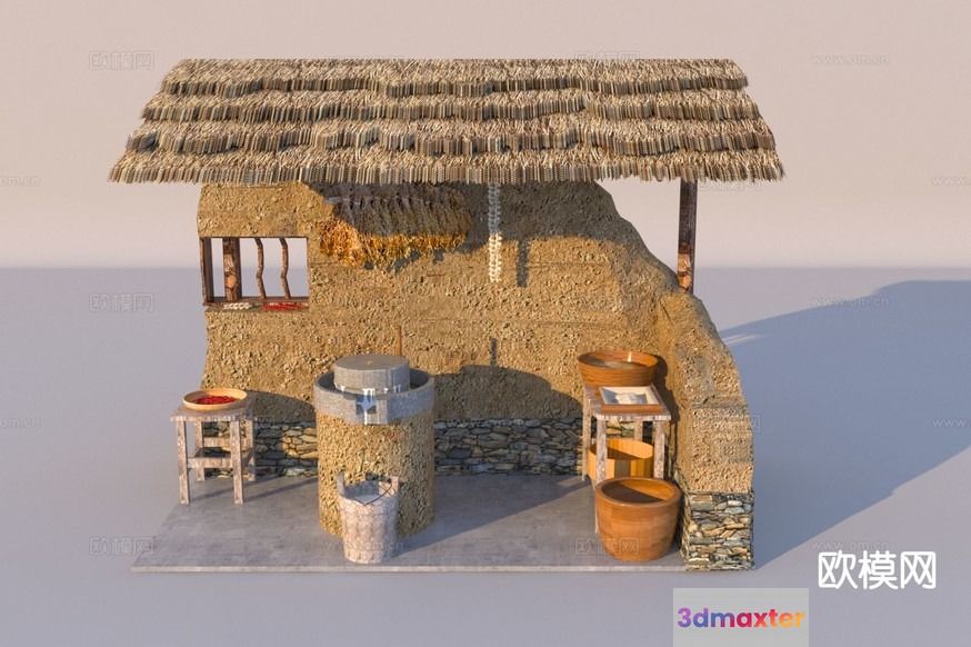 A Thatched-Roof Hut 3D Model - 2921 - VRAY Render