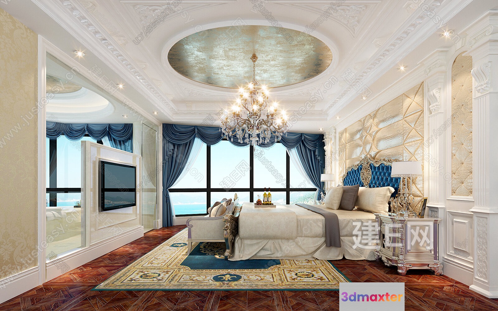 A Luxurious Bedroom With A Large Bed 3D Model - 867 - VRAY Render