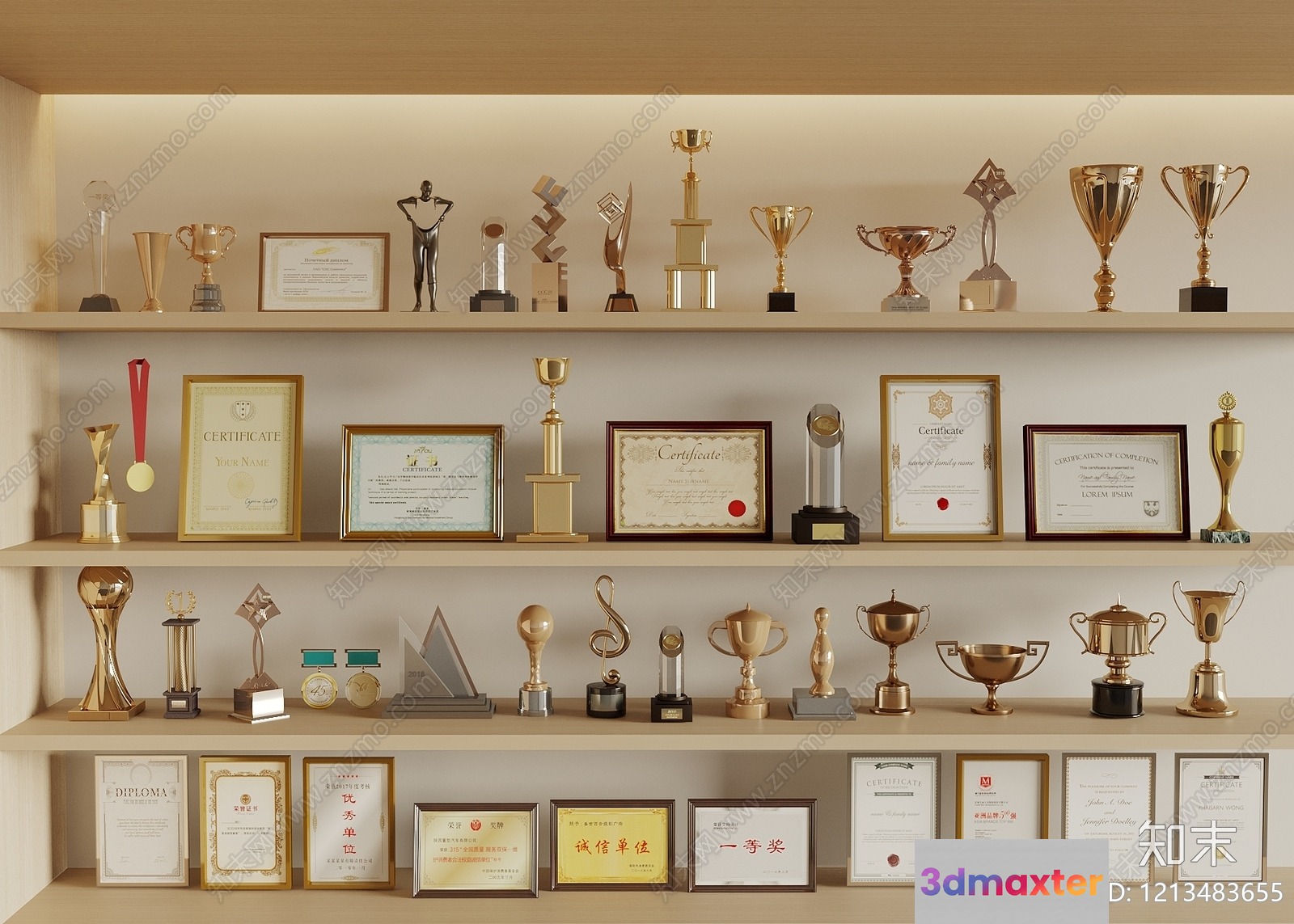Shelves Of Awards 3D Model - 6195 - VRAY Render