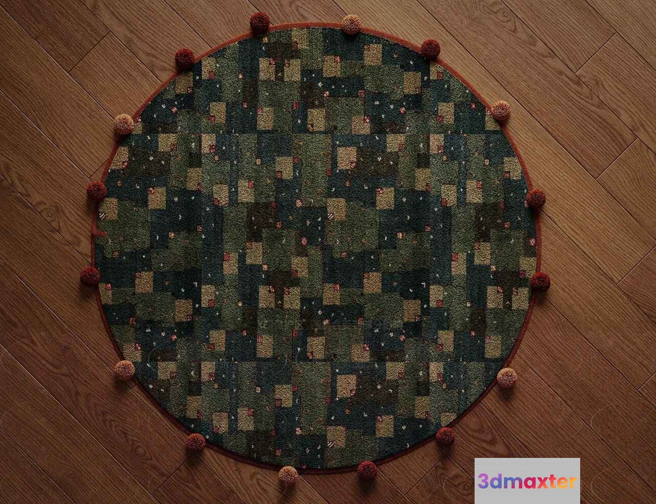 Green And Brown Rug With Pom-Poms 3D Model - 938 - CORONA Render