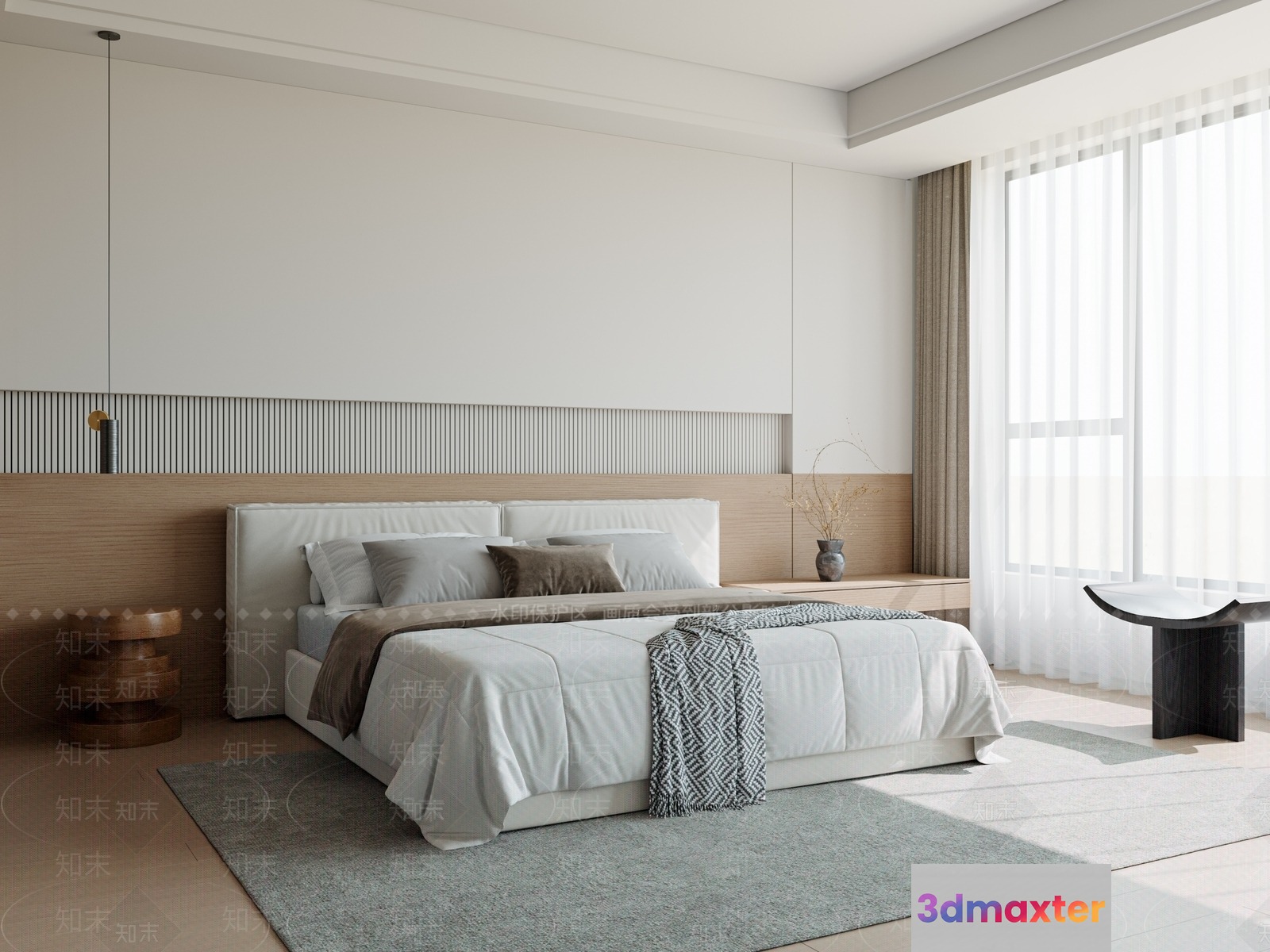 Modern Minimalist Bedroom 3D Model - 3512 - VRAY Render