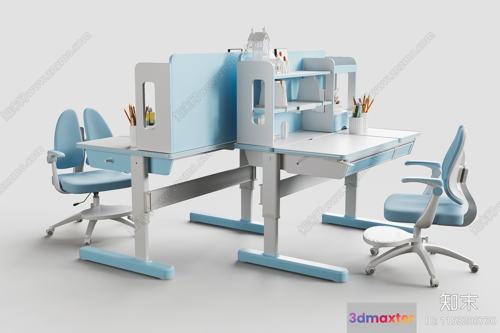 A Blue And White Desk 3D Model - 1607 - VRAY Render