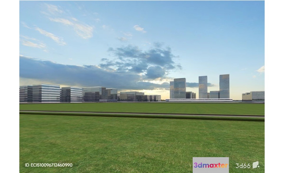 Cityscape With Grassy Field 3D Model - 17099 - VRAY Render